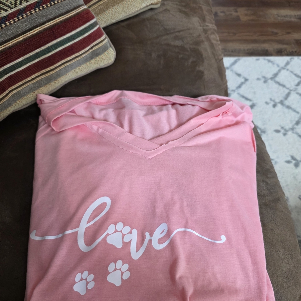 Pink 'Love' Paw Print V-Neck Tee
